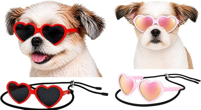 G016-1 Dog Pet Heart Costume Sunglasses for Small to Medium Breed (Up to 15 lbs, 2-pk Heart Red+Heart Pink-p mr)