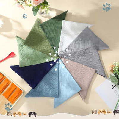 10 Pcs Muslin Cotton Triangle Dog Bandanas Reversible Pet Bibs Scarf Dog Scarves with Two Snaps Apparel Accessories Kerchief for Small to Medium Puppy Cat(Soft & Nature Color)