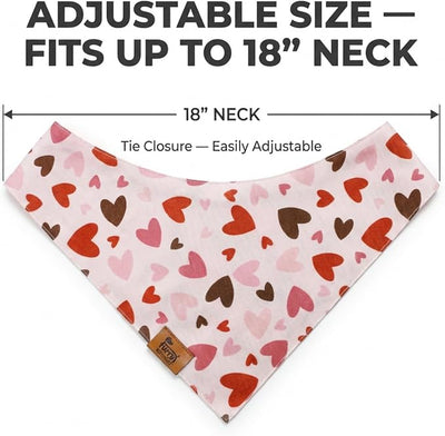 Valentine Dog Bandana, Reversible Heart Stripes Design, Soft Breathable Adjustable Scarf for Small Medium Large Dogs, Boy Girl Cute Holiday Outfit Accessory Gift