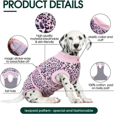 Kuoser Recovery Suit for Dogs, Comfy Dog Recovery Suit Female Doggie Onesie for Surgery, Post-Op Onesie for Female & Male Dogs, Soft Protective Wear, PinkLeopard XXL