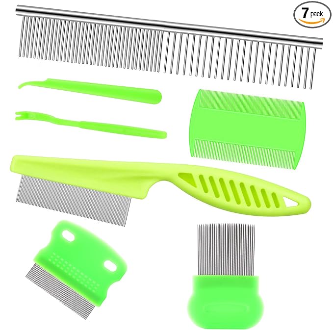 7Pcs Pet Flea Comb Fine Tooth Comb and Pet Stainless Steel Combs for Dogs Cats Pet
