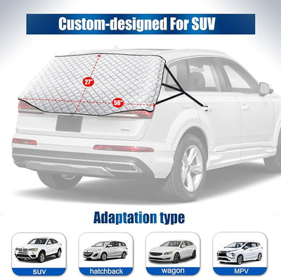 IC ICLOVER Rear Windshield Cover for SUVs, 4-Layer Protection Back Window Snow Covers Protector to Reduce Scraping, Winter Car Windshield Frost Cover for Ice and Snow with Secure Hooks for Snug Fit