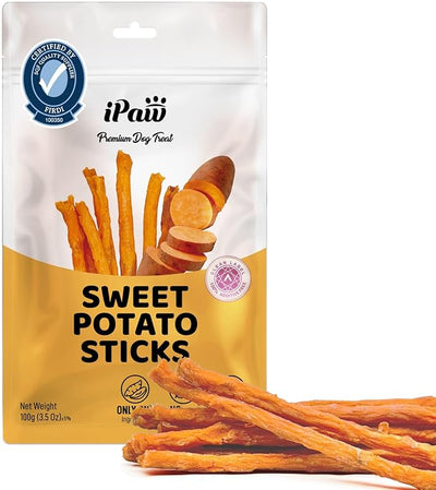iPaw Sweet Potato Sticks for Dogs, Single Ingredient Dog Treats for Vegetarian, All Natural Human Grade Puppy Chew, Rawhide Alternative, Hypoallergenic, Easy to Digest