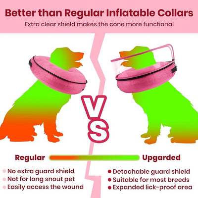 BARKLESS Dog Cone, Inflatable Dog Cone After Surgery, Soft Surgery Collar with Enhanced Anti-Licking Guard Shield for Pets, Patented Protective Donut Collar (Hot Pink, L (Neck: 14"-18"))