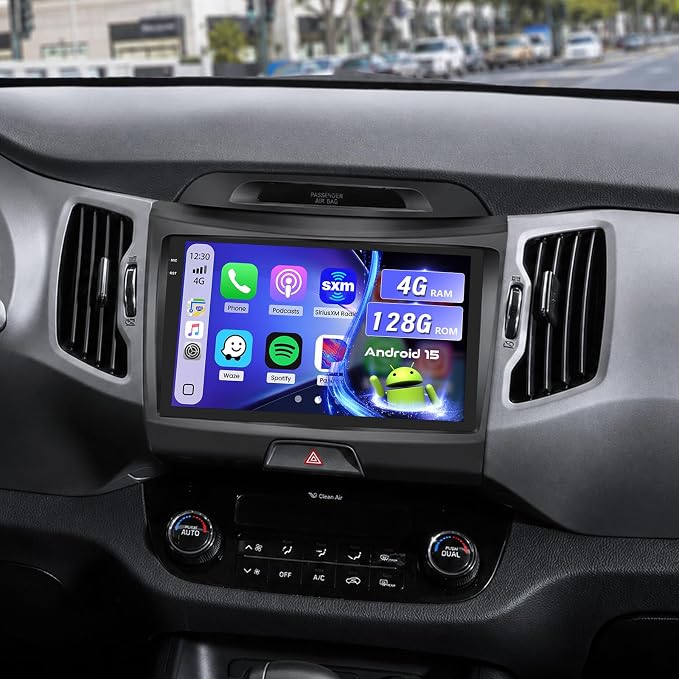 [4G+128G] Android 15 Car Radio for Kia Sportage 2010-2016 Car Stereo with Wireless Carplay/Android Auto, 9 Inch HD Touchscreen with GPS Bluetooth WiFi FM/RDS EQ SWC Backup Camera MIC