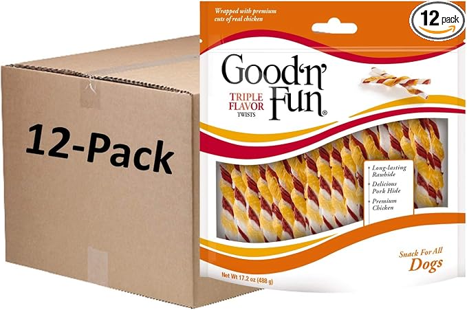 Good 'N' Fun Triple Flavor Twist Rawhide Treats For Dogs, 70 count (12 pack)
