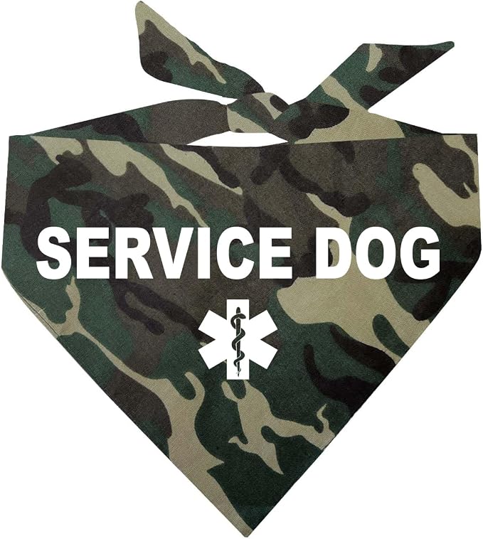 Service Dog Dog Bandana | 100% Cotton Adjustable Triangle |Service Dog | Working Animal | Assistance |Camo, One Size (307)