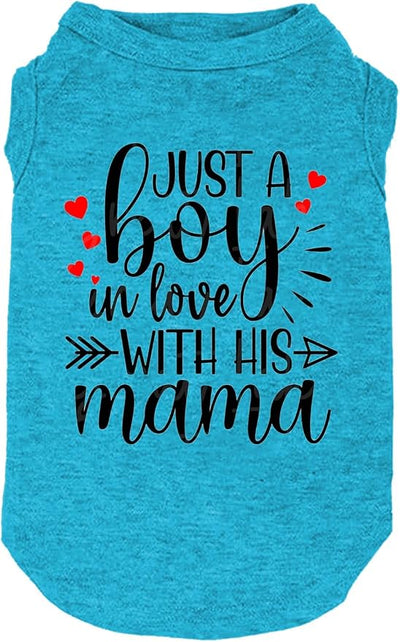 Dog Clothes Just a Boy in Love with Mama Shirts Pet Supplies Vest Small Medium Large Dog Apparel (Boy-Blue,XX-Large)