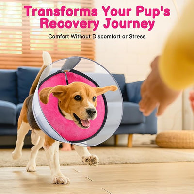 BARKLESS Dog Donut Collar, 2-in-1 Inflatable Dog Collars for After Surgery to Stop Licking Wounds, Patented Protective Donut Cone with High Shield for Small and Medium Pets (Hot Pink, M)