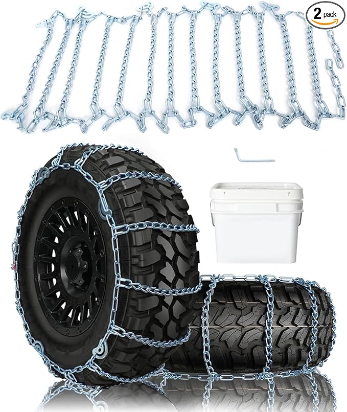 SCITOO Snow Chains for Car Pickup Trucks SUV,Quick Easy Installation Tire Traction Chain,Adjustable Universal Emergency Anti-Skid Thickening Tire Chains Width 265 275 315(16" 17" 18" 19" 20")-Set of 2