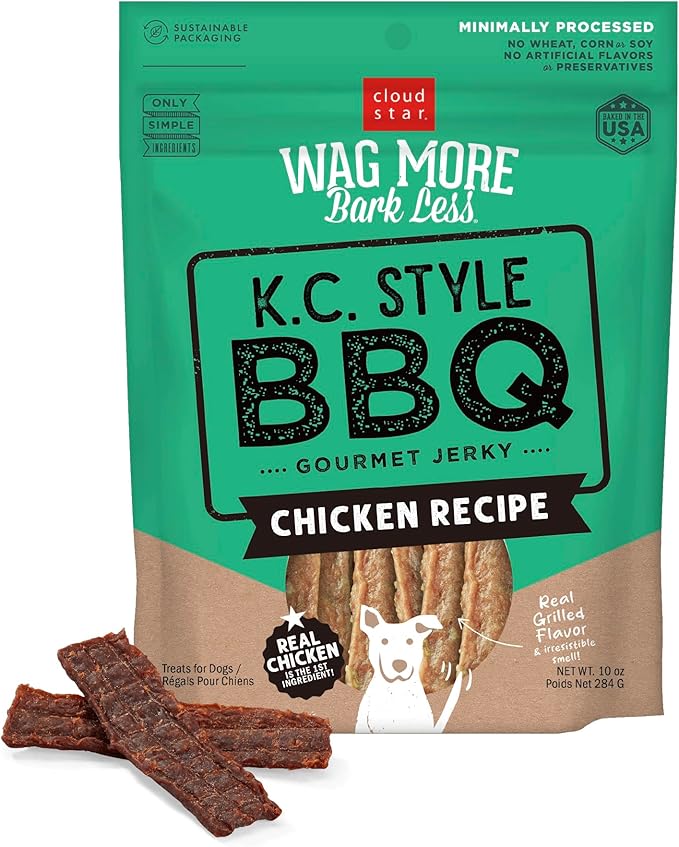 Wag More Bark Less - Dog Treats - Jerky - Kansas City BBQ Chicken - 10 oz Pouch