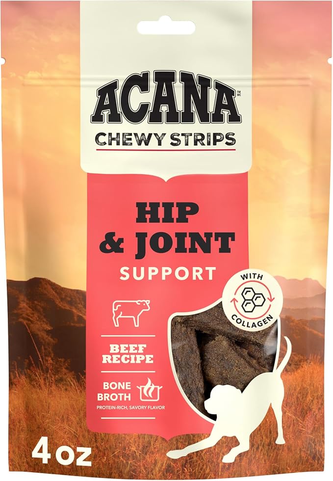ACANA Chewy Strips Limited Ingredient Dog Treats Beef Recipe with Hip & Joint Support 4oz Bag