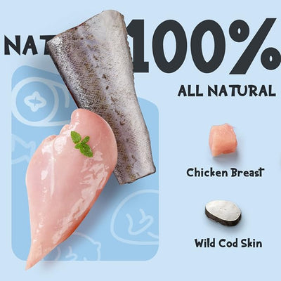 Dog Cod Skin Treats, Chicken Wrapped Cod Skin Sticks, Rawhide Free Dog Treats Chews Bones, Extra Large