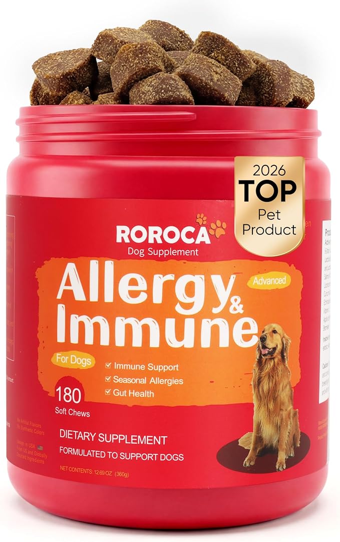 Dog Allergy Relief Chews – Anti Itch & Skin Support for Dogs, Stops Scratching, Paw Licking & Hot Spots, Probiotics for Gut & Immune Health, Chicken Flavor, 180 Soft Chews