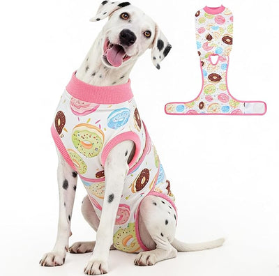 Kuoser Dog Surgery Recovery Suit, Soft Breathable Dog Recovery Suit for Female Spay Male Nueuter, Anti Licking Puppy Onesie Pet Surgical Suit for Dogs Abdominal Wounds Skin Disease, Donut 2XL
