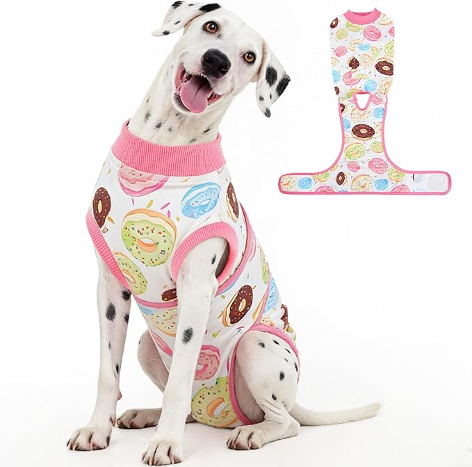 Dog Surgery Recovery Suit, Soft Breathable Dog Recovery Suit for Female Spay Male Nueuter, Anti Licking Puppy Onesie Pet Surgical Suit for Dogs Abdominal Wounds Skin Disease, Donut 2XL