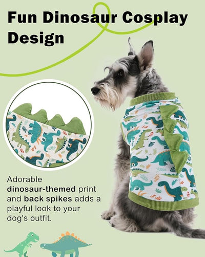 CuteBone Dinosaur Costume Dog Shirt, Stretchy Velvet T-Shirt Clothes for Small Dogs, Soft & Breathable Pet Tee Outfit Cat Apparel for Daily Wear, Cozy Pullover Design Puppy Fashion COSBX03S