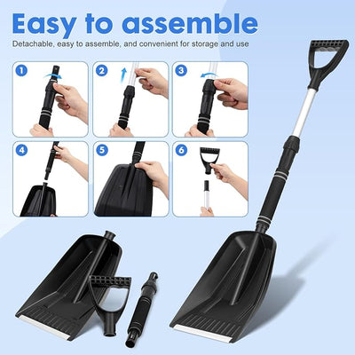 LALAFINA Portable Snow Shovel Car Snow Scraper Detachable Telescopic Handle Compact Outdoor Emergency Tool for Vehicle and Driveway Cleaning
