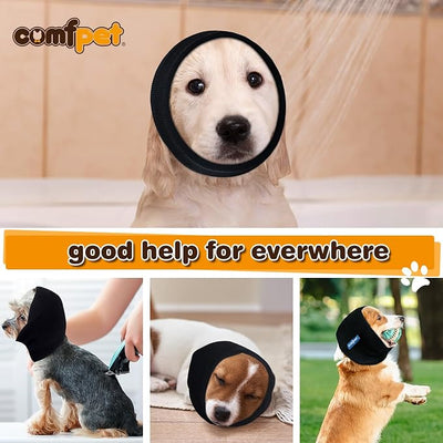 Dog Ear Snood Noise Protection, Dogs Ear Cover for Anxiety Headband Protector, Dog Calming Hood for Grooming and Bath Drying, Pet Dogs Earmuff Head Wrap for Ear Hematoma (Black, XL)