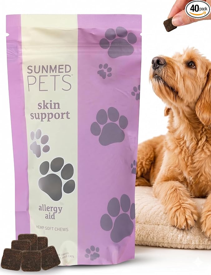 Skin Support Dog Allergy Relief Chews – Natural Seasonal Allergy Relief with Nettle, Quercetin, & Green-Lipped Mussel – Soothes Itchy Skin, Supports Health – 40 Count
