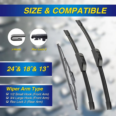 5 PLUS® Windshield Wipers Replacement for Chevy Equinox 2021-2018,Silicone Water Repellent Wiper Blades-24"/18"/13"(Set of 3), OEM Fit, All-Season, Easy Installation