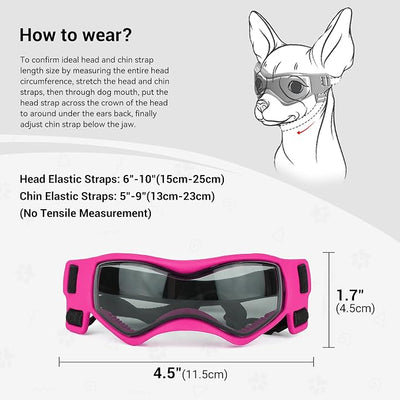 Enjoying Dog Sunglasses Extra-Small to Small Breeds, Dog Goggles UV Protection, Driving Eye Protection for Little Dogs, Breathable Windproof Dustproof Anti-Fog, Adjustable Straps, Style Pink