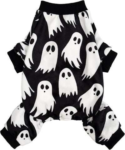 Fitwarm Halloween Ghost Dog Pajamas, Funny Halloween Costumes for Dogs, Fleece Dog Onesie with Feet, Doggy Clothes for Small Dogs Boy Girl, Pet Apparel, Black, White, XXL