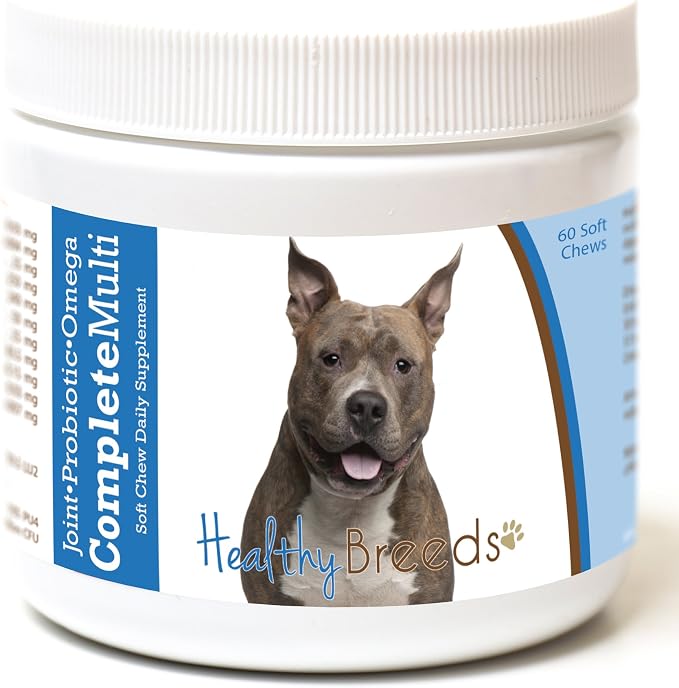 American Staffordshire Terrier All in One Multivitamin - Complete with Probiotics, Glucosamine, Chondroitin & Omegas - 60 Soft Chewy Treats