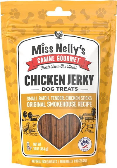 Miss Nelly's - Chicken Jerky Dog Treats - Soft Sticks - USA Made and Sourced - Original Smoke House Recipe - Small Batch Chicken Jerky for Dogs - Minimally Processed - 16 oz. Bag