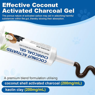 Activated Charcoal for Dogs & Cats, Pet Emergency Toxin Absorber, Aids Digestive System Recovery, Pet First Aid Kit, 60 ml