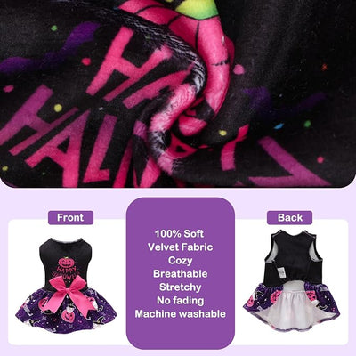 CuteBone Halloween Dog Dresses Velvet Holiday Small Dogs Clothes Onesie Pet Apparel Girl Puppy Skirt with Bow Hair Rope CVA60XS-D