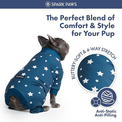 Spark Paws Dog Pajama, Dog Recovery Suit Male, Onesie, Ultra-Soft and 4-Way Stretch, for Small Medium and Large Breeds - Stars - 2XL