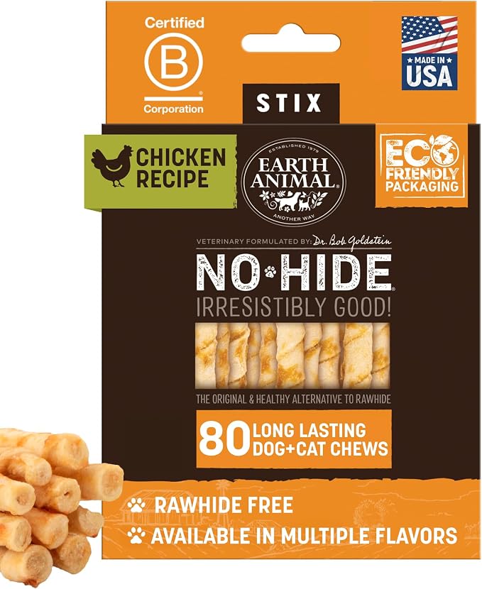 No Hide Stix - Long Lasting Rawhide Free Small Dog Chews Sticks, Chicken - 80 Count Extra Value Pack