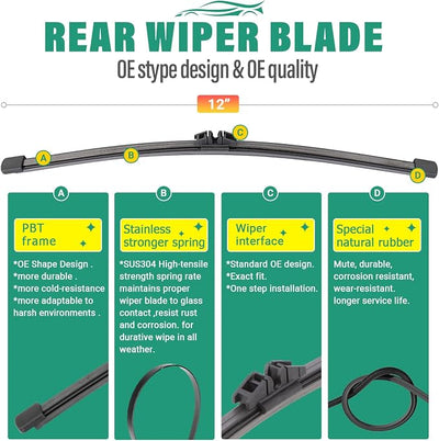 24" 19" 12" Windshield Wiper Blades Replacement for Honda Civic Hatchback 2022 2023 2024 2025 Premium All Weather Front Rear Wipers Set - OEM Quality (Pack of 3)