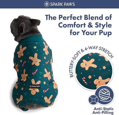 Spark Paws Dog Christmas Pajama, Dog Recovery Suit Male, Onesie, Ultra-Soft and 4-Way Stretch, for Small Medium and Large Breeds - Gingerbread Man - 3XL