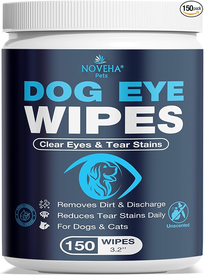 150PCs Dog Eye Wipes Tear Stain Remover For Discharge and Crust | White Dog Face Wipes | Easy Daily Pets Gentle Eye Cleaner for Whitening & Cleansing Without Irritation | Round Wipes