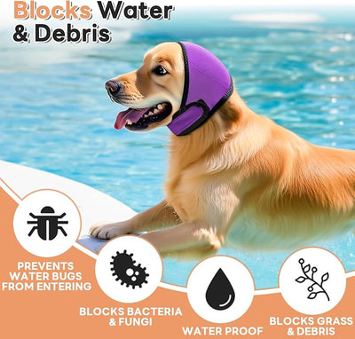 Dog Ear Muffs Noise Protection, No-Shake Ear Wrap for Hematoma Care, Bathing, Drying, Swimming & Noise Anxiety Relief (Purple, Small)