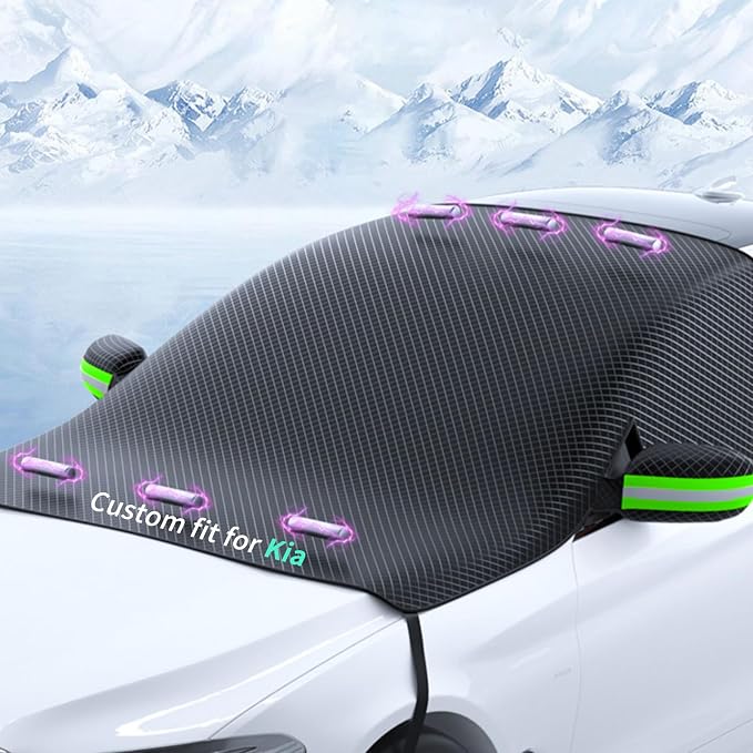Custom fit for for Kia Windshield Snow Covers, 8 Layers WAaterproof Windproof Protection, UV, Winter Magnetic Windshield Frost Cover, for Kia Accessories (for Kia Cadenza)