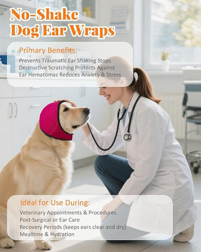 Dog Ears Cover, Dog Ear Muffs Noise Protection, Adjustable No Shake Ear Wrap Comfortable Quiet Dogs Calming Hood Blow Drying Headband Wraps (Fuchsia, Small(Head Circle:10"-15"))