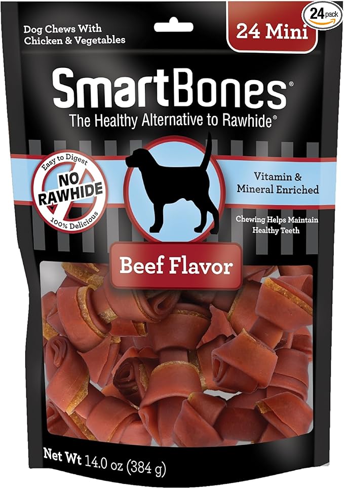 SmartBones Mini Chews With Real Beef 24 Count, Rawhide-Free Chews For Dogs