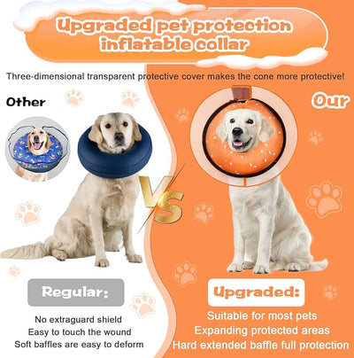 Inflatable Dog Cone Collar with Detachable Enhanced Anti-Licking Shield, Soft Neck Donut Collar for Dogs After Surgery, Adjustable Dog Cone Alternative for Large Medium Small Dogs & Cats