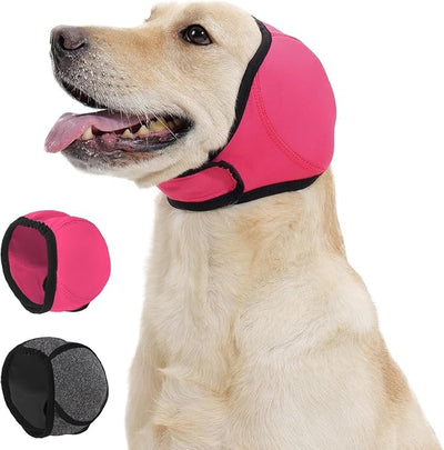 Dog Calming Hoodie Quiet Ear Cover for Noise Protection Anxiety Relief Ear Muffs, No Shake Ear Wraps for Dogs, Waterproof Swim Cap Bath Blow Dry Headband Wraps for Ear Hematoma Groom Fireworks(M,pink)