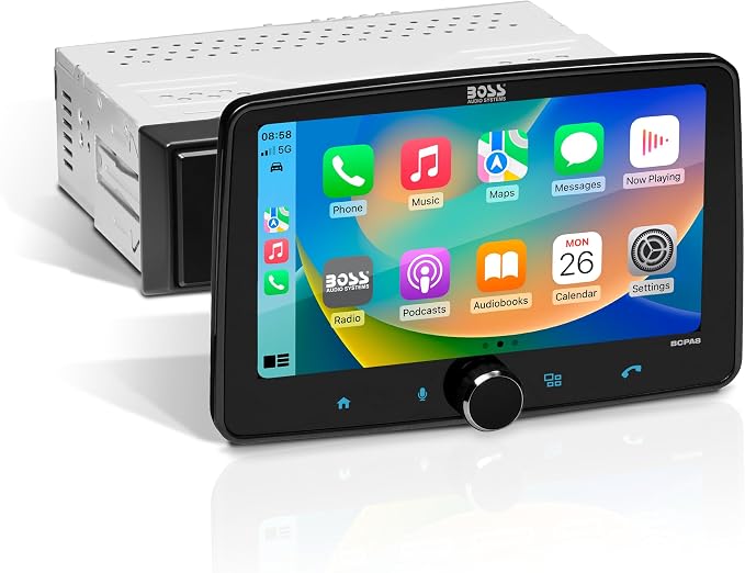BCPA8 Single DIN Car Stereo Wireless Apple CarPlay, Android Auto, 8 Inch Touchscreen, Bluetooth, AM/FM Radio Receiver