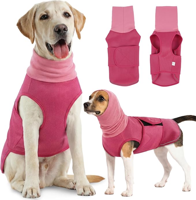 Dog Anxiety Vest with Hoodie,Breathable Dog Thunder Jacket for Thunderstorms,Fireworks,Vet Visits,Separation,Adjustable Calming Vest for Small Medium Large Dogs,Rose,S