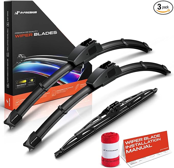 A-Premium 16"+16"+11" Windshield Wiper Blades with Wear Indicator & Towel | Compatible with Hummer H2 2003-2009 Sport Utility, Front Rear Wipers Blade Set for Hook/Hook Arm Connector, Pack of 3