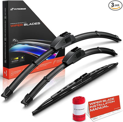 A-Premium 22"+18"+15" Windshield Wiper Blades with Wear Indicator & Towel | Compatible with Pontiac G3 2009-2010, Front Rear Wipers Blade Set for Hook/Hook Arm Connector, Pack of 3