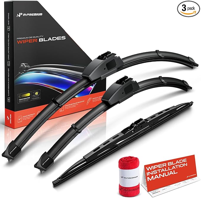 A-Premium 22"+18"+15" Windshield Wiper Blades with Wear Indicator & Towel | Compatible with Pontiac G3 2009-2010, Front Rear Wipers Blade Set for Hook/Hook Arm Connector, Pack of 3