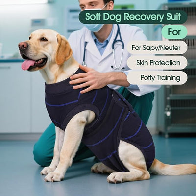 Kuoser Dog Surgery Recovery Suit, Soft Breathable Dog Recovery Suit for Female Spay Male Nueuter, Anti Licking Puppy Onesie Pet Surgical Suit for Dogs Abdominal Wounds Skin Disease, Blue Strips XL