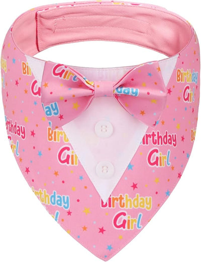ADOGGYGO Birthday Girl Dog Tuxedo Bandana, Pink Collar with Bow Tie, Adjustable Formal Birthday Costume for Large Dogs (L)