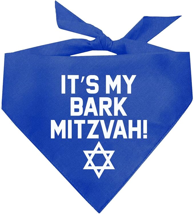 It's My Bark Mitzvah! Jewish Star Dog Bandana | 100% Cotton | Made in USA | Passover | Hanukkah | Yom Kippur | Rosh Hashanah | Jewish Celebration | Bar & Bat Mitzvah |Royal Blue, X-Small (162)